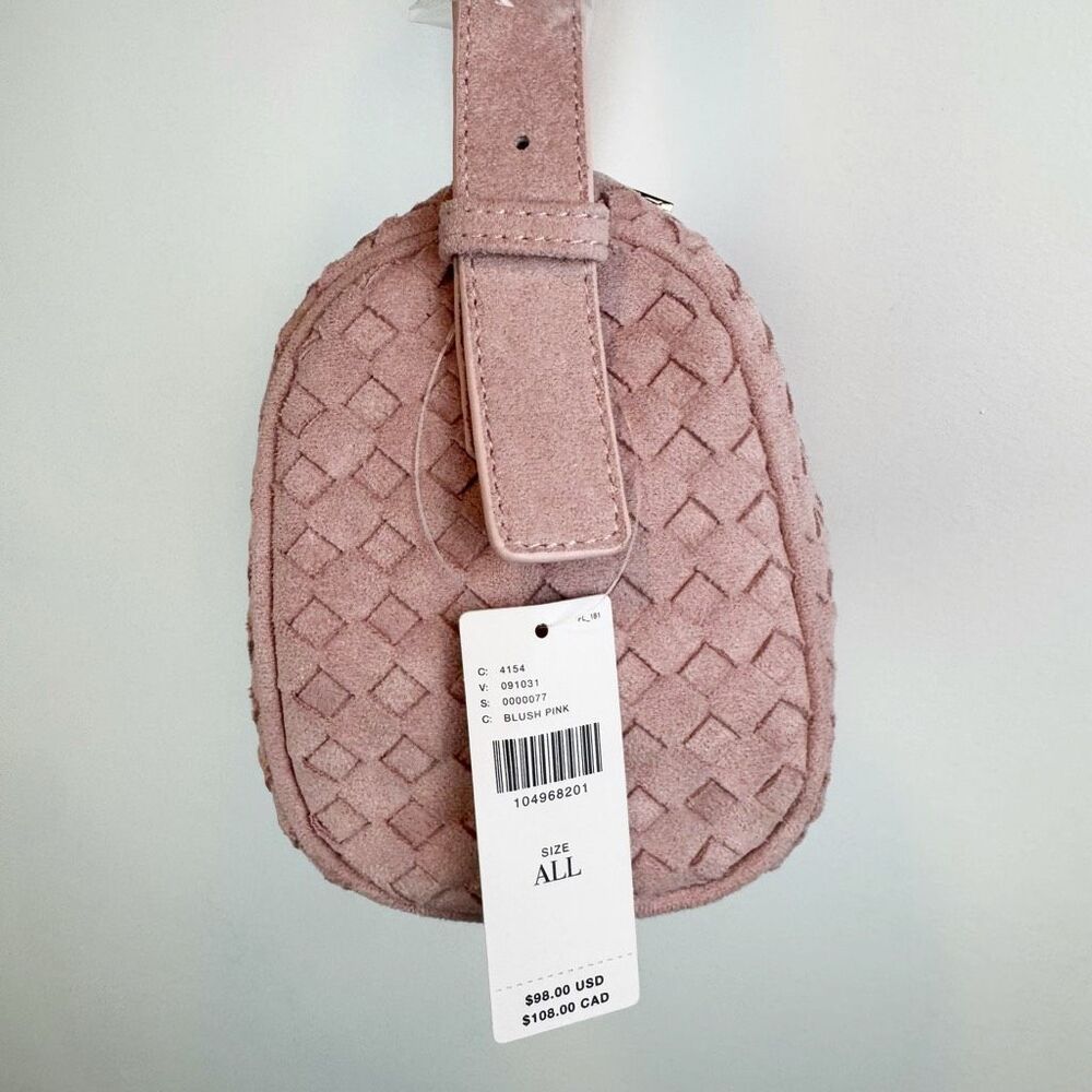 Anthropologie Woven Faux Suede Shoulder Bag Blush Pink Barrel Crossbody NWT - Picture 4 of 6